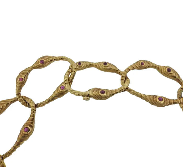 Angela Cummings Necklaces 1980s Angela Cummings Ruby Gold Link Necklace