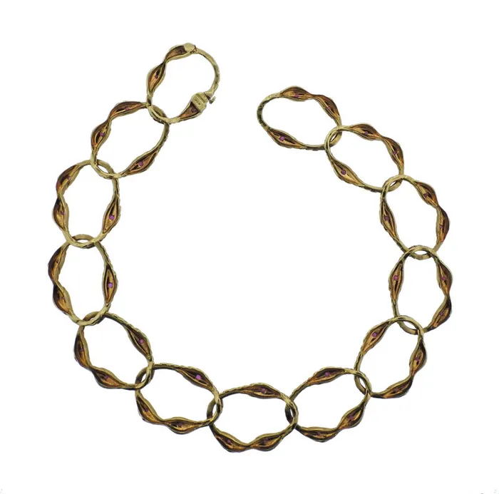 Angela Cummings Necklaces 1980s Angela Cummings Ruby Gold Link Necklace