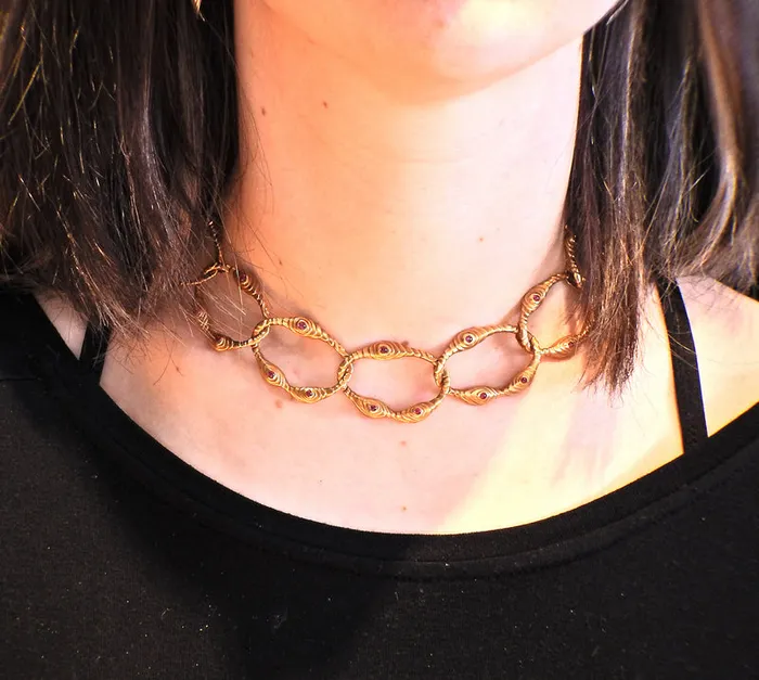 Angela Cummings Necklaces 1980s Angela Cummings Ruby Gold Link Necklace