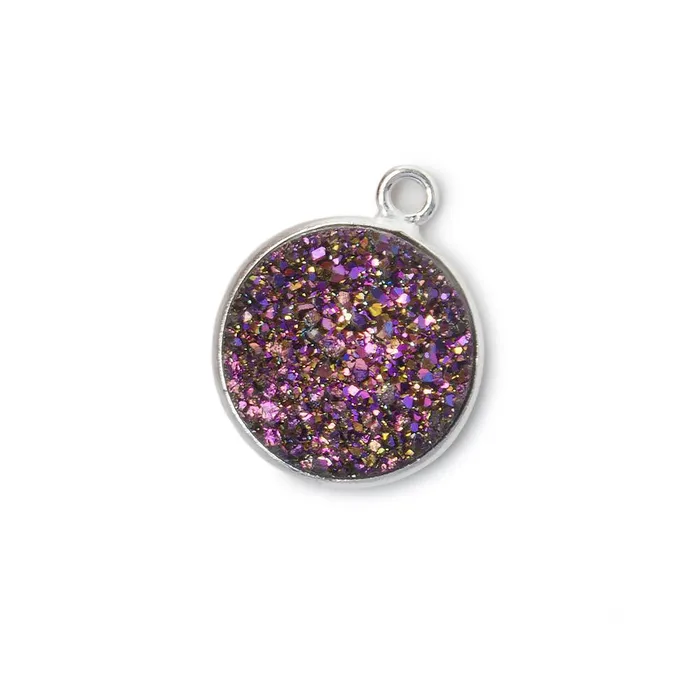 Beadsofcambaycom Necklaces 13mm Silver 925 Bezel Mystic Peacock Drusy Coin Pendant 1 piece Beadsofcambaycom Necklaces 13mm Silver 925 Bezel Mystic Peacock Drusy Coin Pendant 1 piece