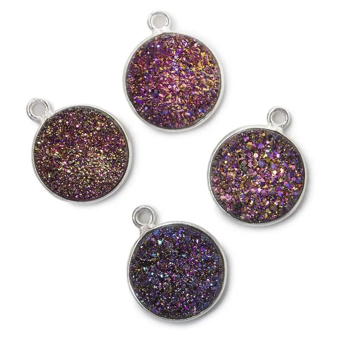 Beadsofcambaycom Necklaces 13mm Silver 925 Bezel Mystic Peacock Drusy Coin Pendant 1 piece Beadsofcambaycom Necklaces 13mm Silver 925 Bezel Mystic Peacock Drusy Coin Pendant 1 piece