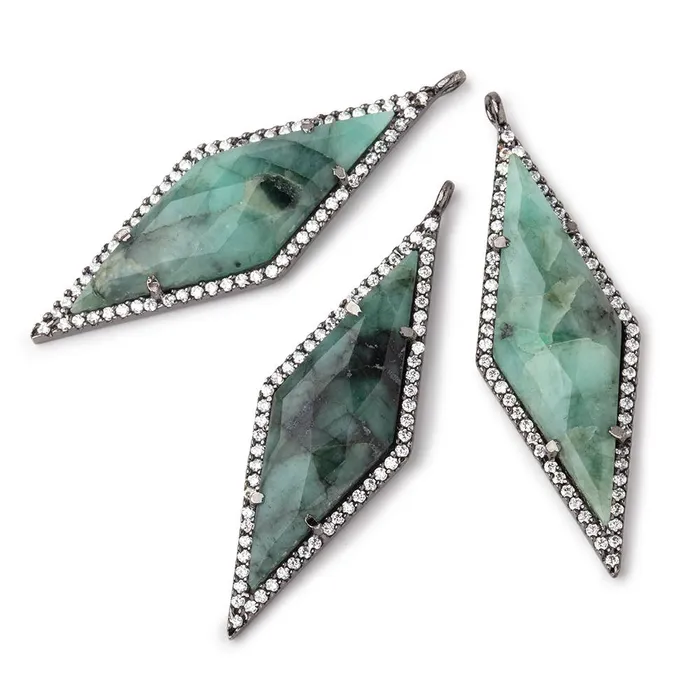 Beadsofcambaycom Necklaces 42x14mm Black Gold CZ Bezel Emerald Kite Pendant 1 Focal Bead Beadsofcambaycom Necklaces 42x14mm Black Gold CZ Bezel Emerald Kite Pendant 1 Focal Bead