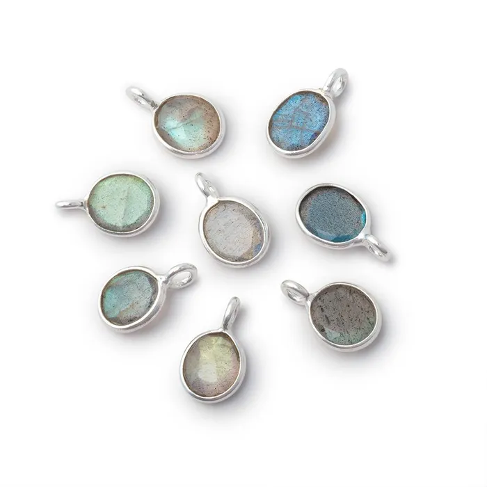 Beadsofcambaycom Necklaces 7x6mm Sterling Silver Bezel Labradorite Rose Cut Oval Pendant 1 piece