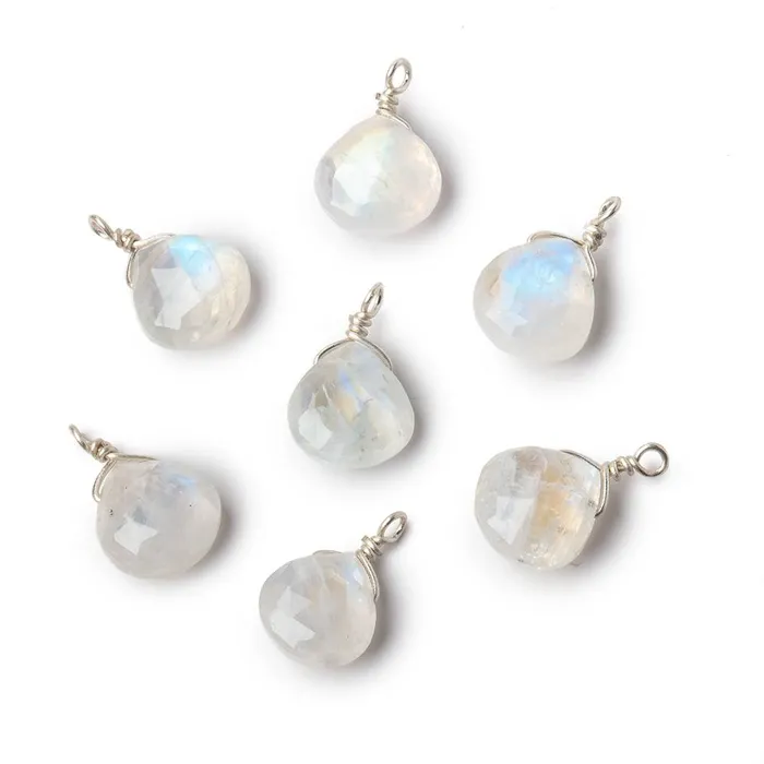 Beadsofcambaycom Necklaces 8mm Silver Wire Wrapped Rainbow Moonstone Faceted Heart 1 Focal Pendant Beadsofcambaycom Necklaces 8mm Silver Wire Wrapped Rainbow Moonstone Faceted Heart 1 Focal Pendant