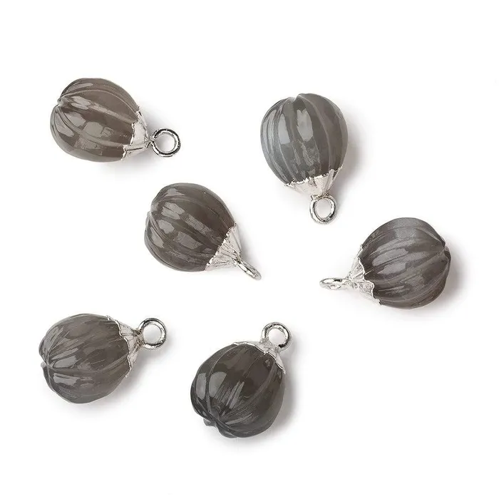 Beadsofcambaycom Necklaces 9x8mm Silver Leafed Platinum Grey Moonstone Carved Melon focal bead Pendant sold as 1 piece Beadsofcambaycom Necklaces 9x8mm Silver Leafed Platinum Grey Moonstone Carved Melon focal bead Pendant sold as 1 piece