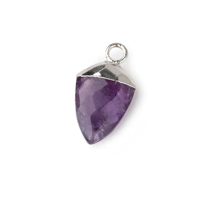 Beadsofcambaycom Necklaces Silver Leafed Amethyst faceted shield Pendant 1 focal bead 14x10mm Beadsofcambaycom Necklaces Silver Leafed Amethyst faceted shield Pendant 1 focal bead 14x10mm