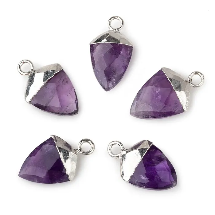 Beadsofcambaycom Necklaces Silver Leafed Amethyst faceted shield Pendant 1 focal bead 14x10mm Beadsofcambaycom Necklaces Silver Leafed Amethyst faceted shield Pendant 1 focal bead 14x10mm