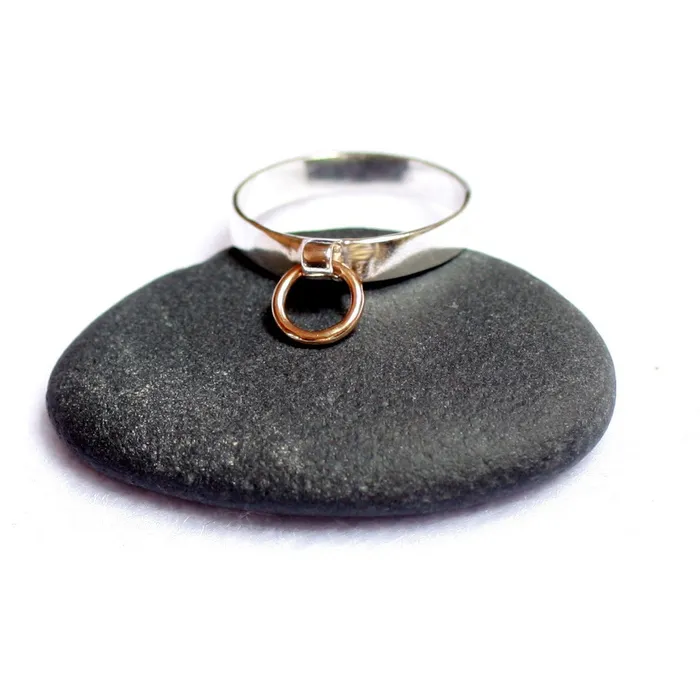 Erosmoon Rings STORY OF O RING Sterling Silver with a 9K Gold O ring Handmade in your size