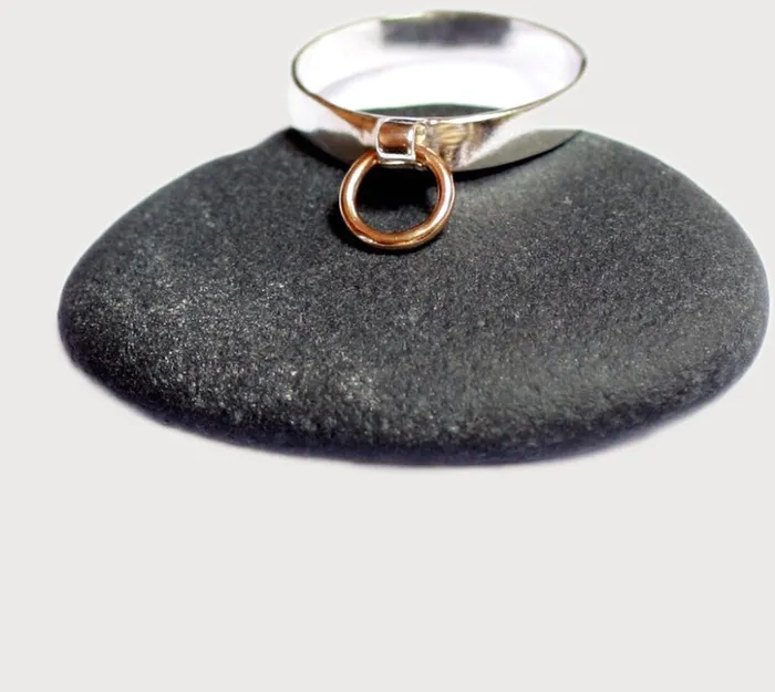 Erosmoon Rings STORY OF O RING Sterling Silver with a 9K Gold O ring Handmade in your size