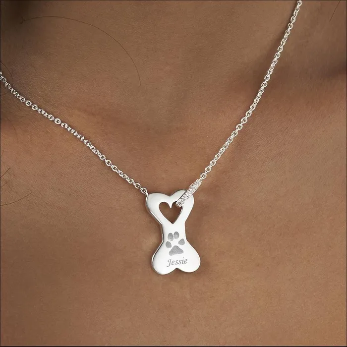 EverWith Necklaces EverWith Engraved Dog Bone Pawprint Memorial Necklace with Fine Crystals EverWith Necklaces EverWith Engraved Dog Bone Pawprint Memorial Necklace with Fine Crystals