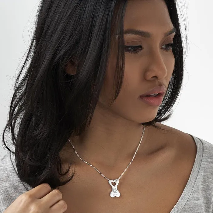 EverWith Necklaces EverWith Engraved Dog Bone Pawprint Memorial Necklace with Fine Crystals
