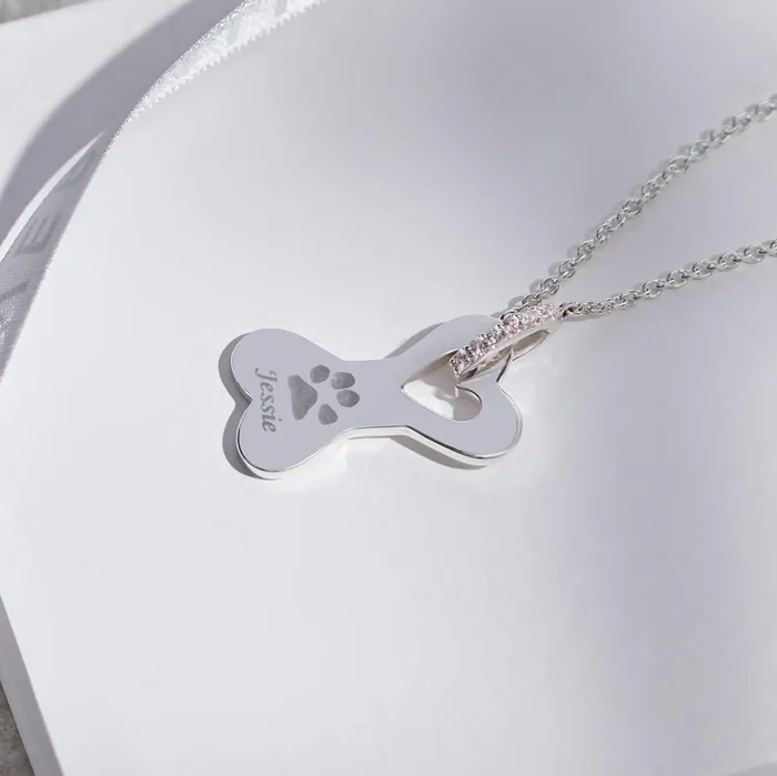 EverWith Necklaces EverWith Engraved Dog Bone Pawprint Memorial Necklace with Fine Crystals
