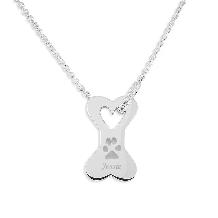 EverWith Necklaces EverWith Engraved Dog Bone Pawprint Memorial Necklace with Fine Crystals