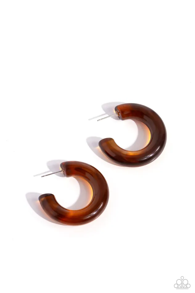 Glassy GAZE Brown Hoop Earrings Jewelry by Bretta Paparazzi Accessories Earrings