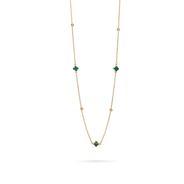 Golden necklace with clovers and light green malachite Senso Gold Shine Senso Gold Necklaces Golden necklace with clovers and light green malachite Senso Gold Shine Senso Gold Necklaces