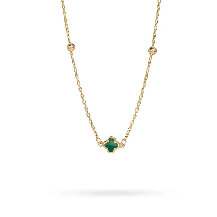Golden necklace with clovers and light green malachite Senso Gold Shine Senso Gold Necklaces