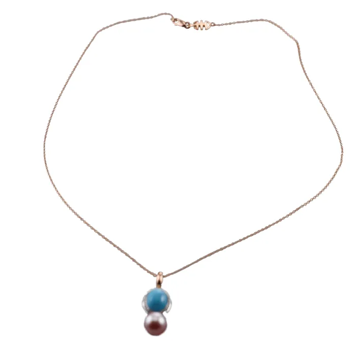 Mimi Milano Leela Turquoise Diamond Pearl Gold Pendant Necklace Mimi Milano Necklaces
