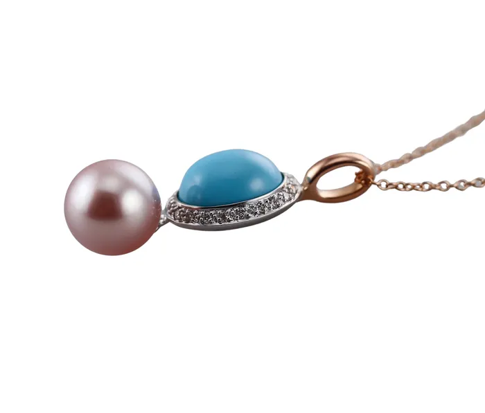 Mimi Milano Leela Turquoise Diamond Pearl Gold Pendant Necklace Mimi Milano Necklaces