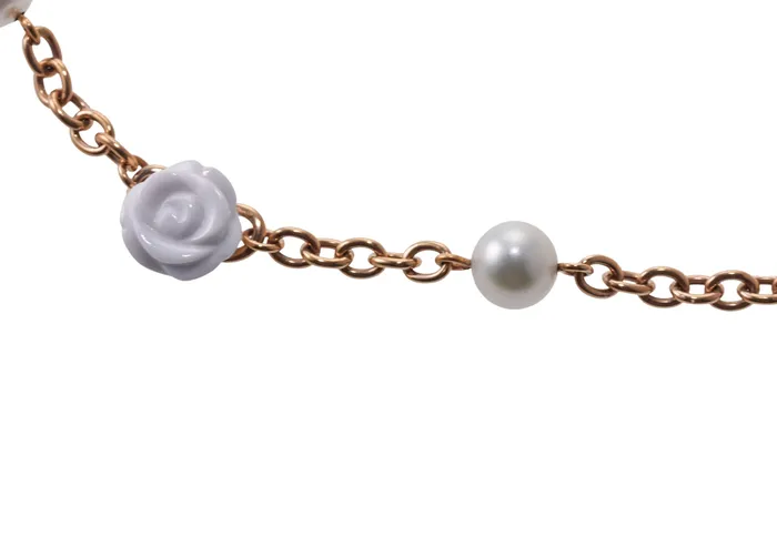 Mimi Milano Mimi Milano Grace White Agate Pearl Flower Gold Necklace Necklaces
