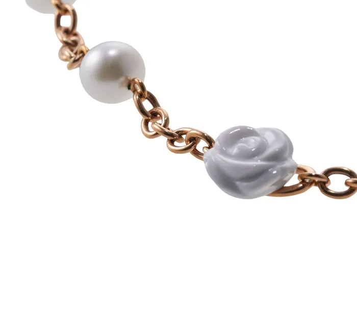 Mimi Milano Mimi Milano Grace White Agate Pearl Flower Gold Necklace Necklaces