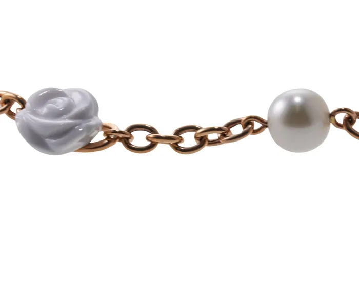 Mimi Milano Mimi Milano Grace White Agate Pearl Flower Gold Necklace Necklaces