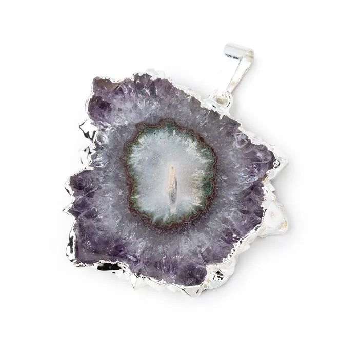 Necklaces Beadsofcambaycom 31x35mm Silver Leafed Amethyst Solar Quartz Slice Pendant 1 focal piece Necklaces Beadsofcambaycom 31x35mm Silver Leafed Amethyst Solar Quartz Slice Pendant 1 focal piece