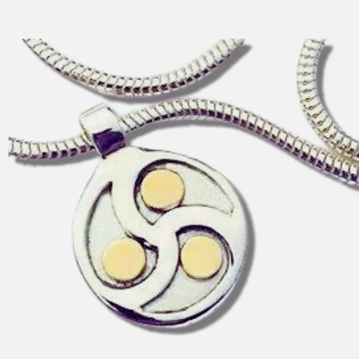 Necklaces Erosmoon Discreet Sterling Silver and 9K Gold Triskele BDSM Day Collar Artisan Pendant on a Light Snake Chain