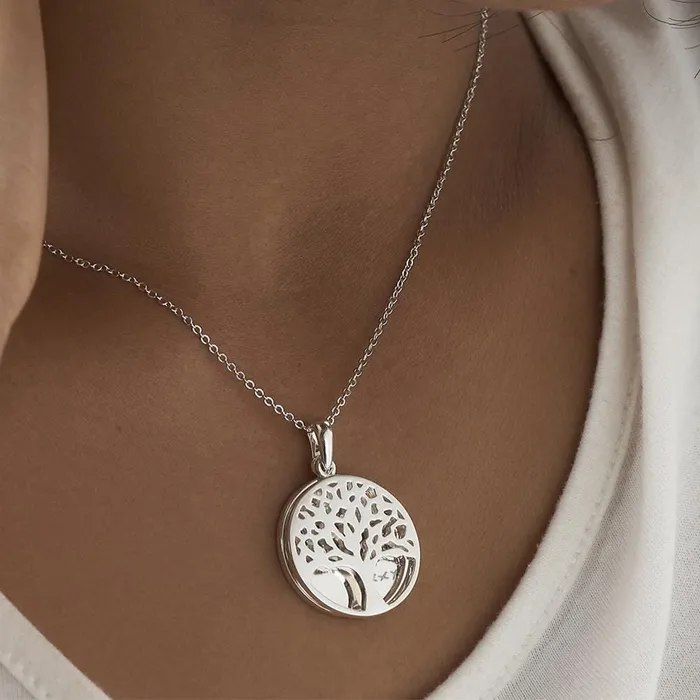 Necklaces EverWith EverWith Engraved Tree of Life Discreet Messaging Memorial Handwriting Pendant