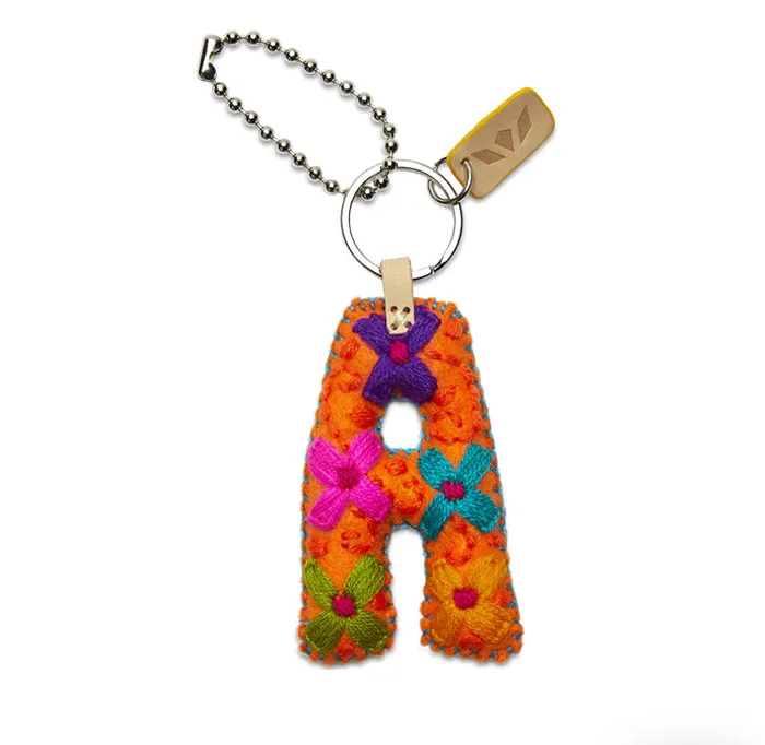 Necklaces ORANGE FELT INITIAL KEYCHAIN Turquoise Door Tomball