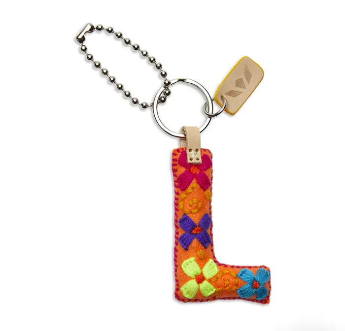 Necklaces ORANGE FELT INITIAL KEYCHAIN Turquoise Door Tomball