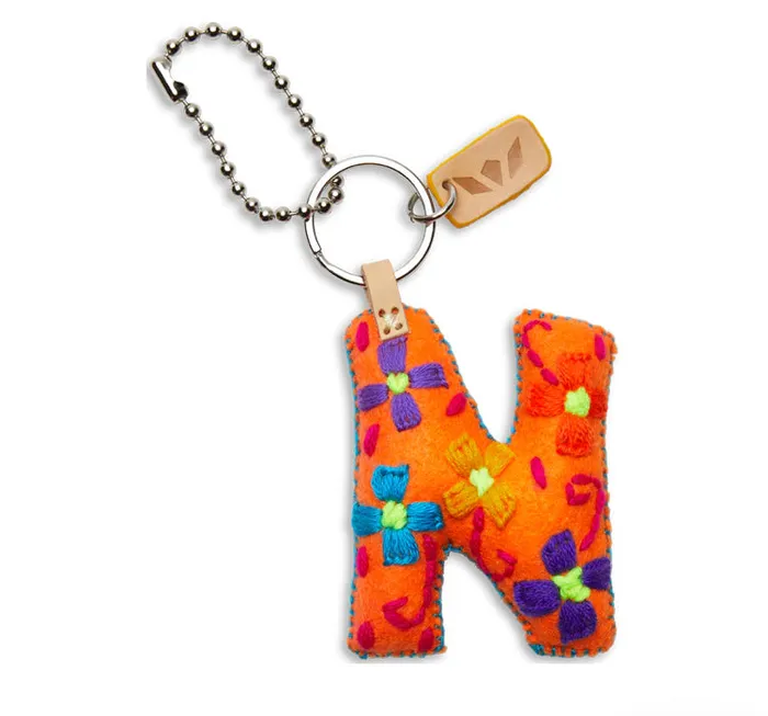 Necklaces ORANGE FELT INITIAL KEYCHAIN Turquoise Door Tomball