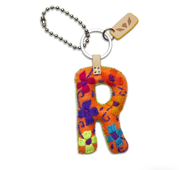 Necklaces ORANGE FELT INITIAL KEYCHAIN Turquoise Door Tomball