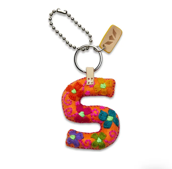 Necklaces ORANGE FELT INITIAL KEYCHAIN Turquoise Door Tomball
