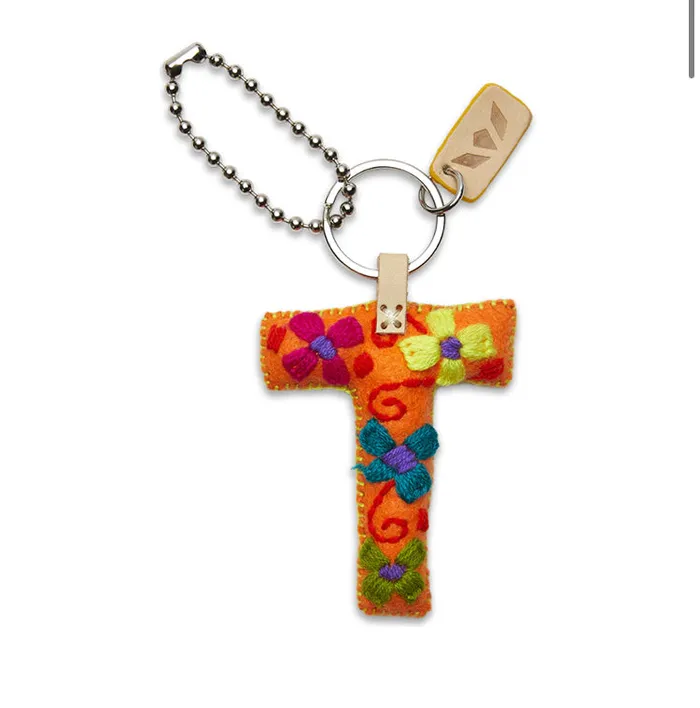 Necklaces ORANGE FELT INITIAL KEYCHAIN Turquoise Door Tomball