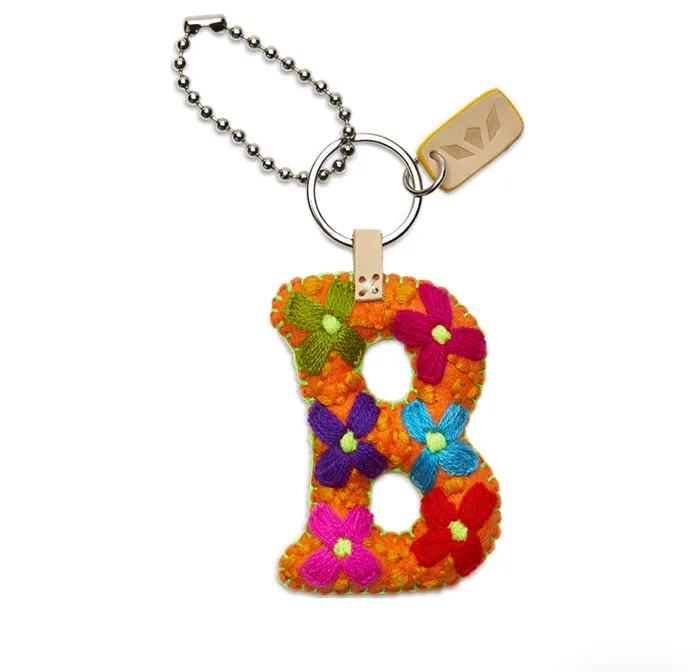 Necklaces ORANGE FELT INITIAL KEYCHAIN Turquoise Door Tomball