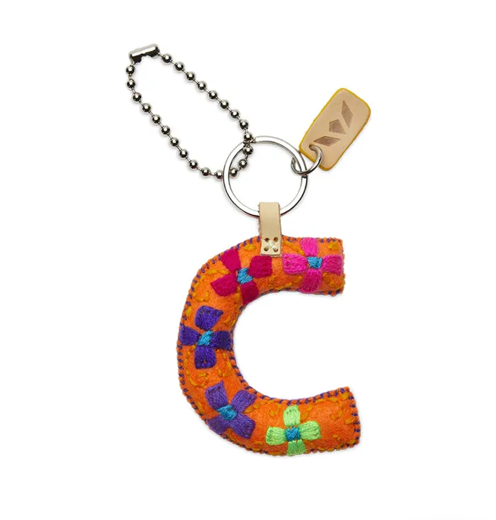 Necklaces ORANGE FELT INITIAL KEYCHAIN Turquoise Door Tomball