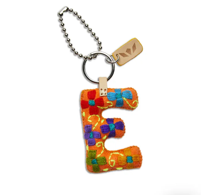 Necklaces ORANGE FELT INITIAL KEYCHAIN Turquoise Door Tomball