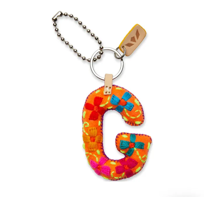 Necklaces ORANGE FELT INITIAL KEYCHAIN Turquoise Door Tomball