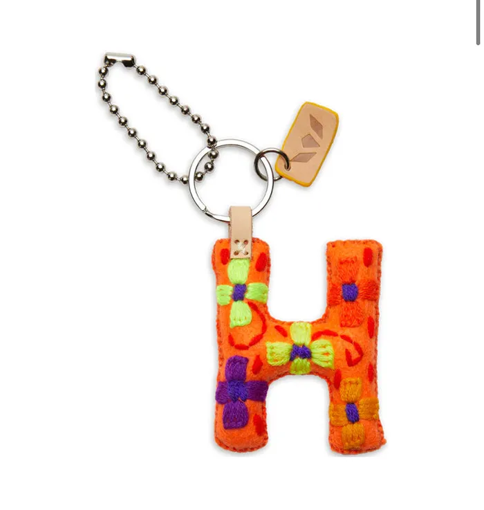 Necklaces ORANGE FELT INITIAL KEYCHAIN Turquoise Door Tomball