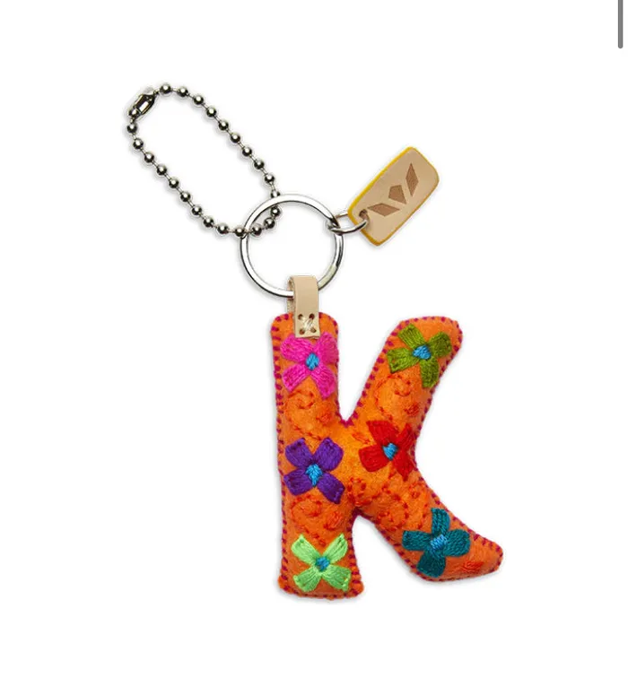 Necklaces ORANGE FELT INITIAL KEYCHAIN Turquoise Door Tomball