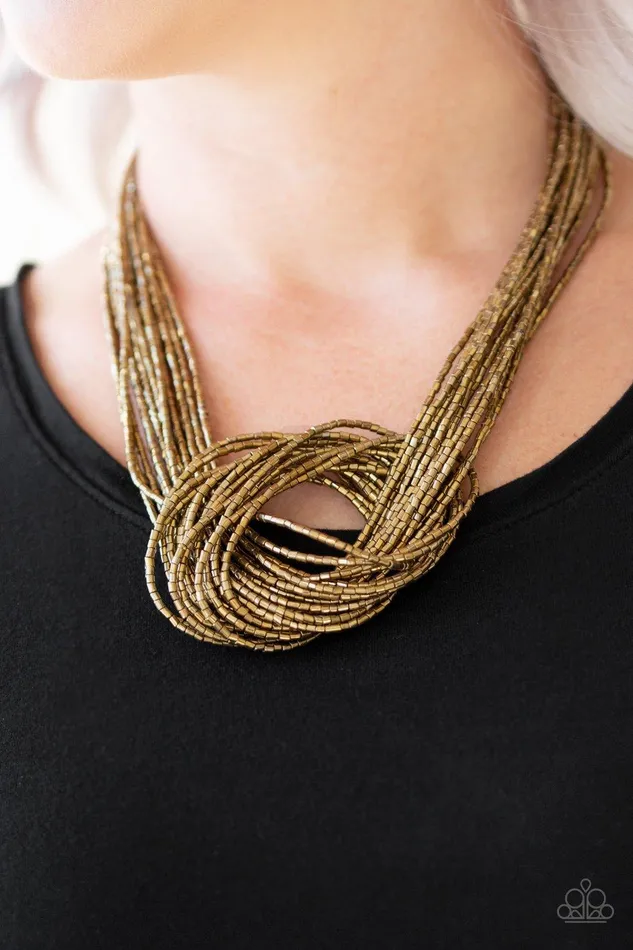 Necklaces Paparazzi Accessories Knotted Knockout Brass Seed Bead Necklace Jewelry by Bretta Necklaces Paparazzi Accessories Knotted Knockout Brass Seed Bead Necklace Jewelry by Bretta
