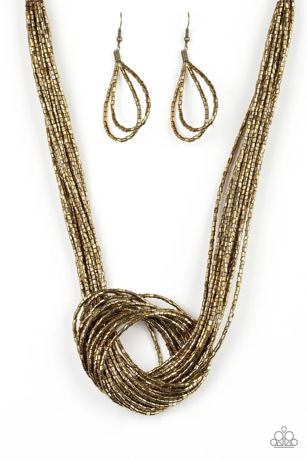 Necklaces Paparazzi Accessories Knotted Knockout Brass Seed Bead Necklace Jewelry by Bretta