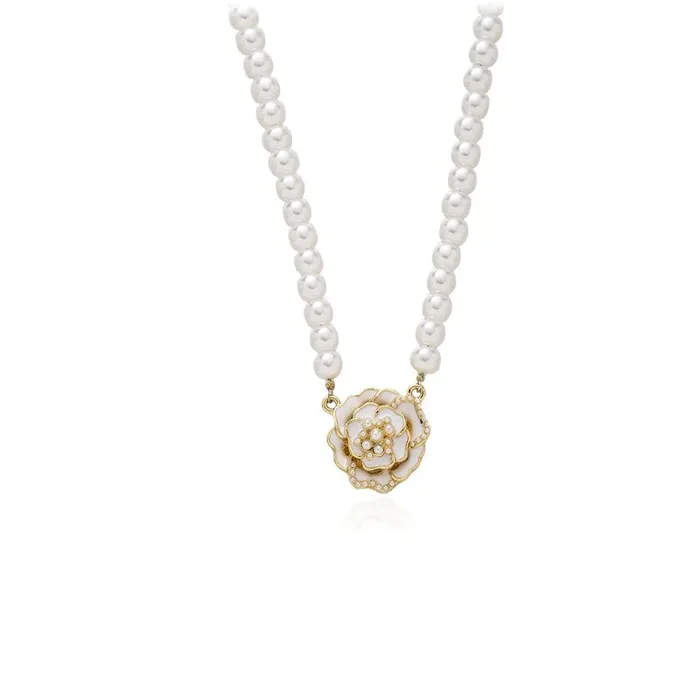 Necklaces Silver Rose Pearl Necklace UrbanVinta Necklaces Silver Rose Pearl Necklace UrbanVinta