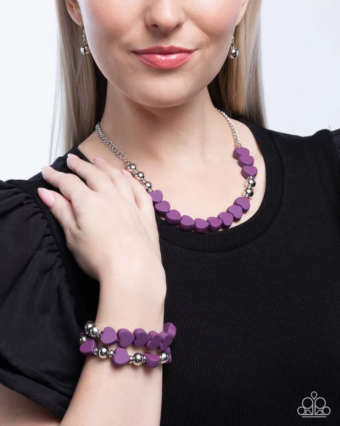 Paparazzi Accessories Necklaces Complete Look Purple Heart Necklace and Bracelet Set Jewelry by Bretta
