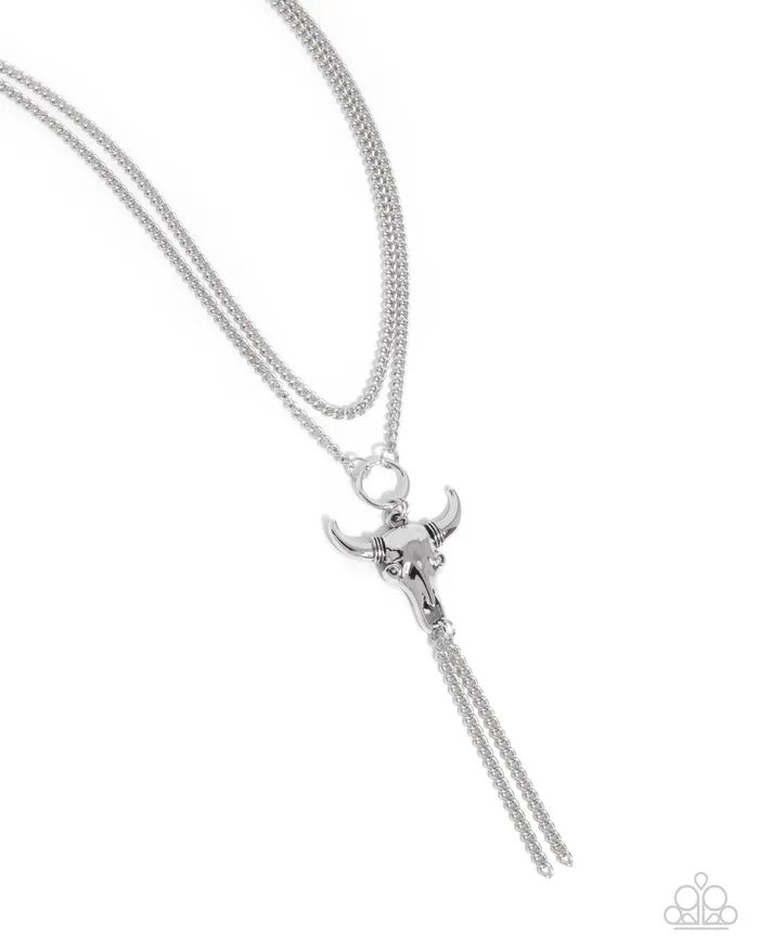 Paparazzi Accessories Necklaces Layered Longhorn Silver Necklace Jewelry by Bretta
