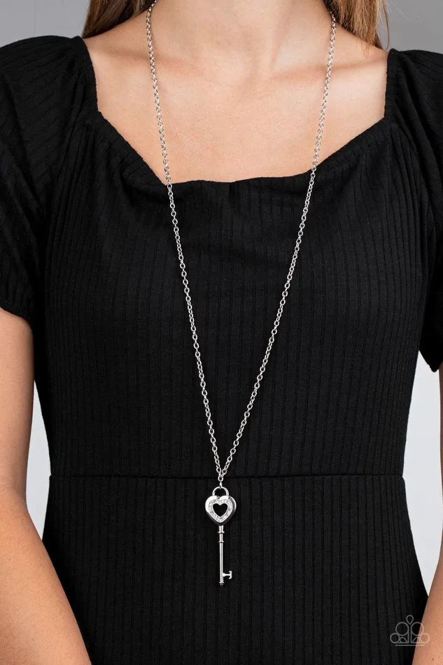 Paparazzi Accessories Necklaces Unlock Your Heart White NecklaceJewelry by Bretta Paparazzi Accessories Necklaces Unlock Your Heart White NecklaceJewelry by Bretta