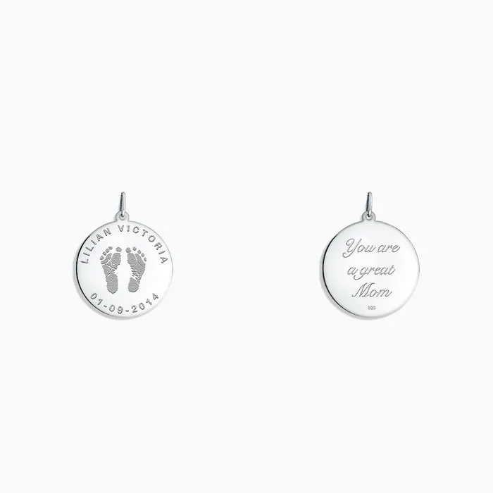 Sandy Steven Engravers Necklaces Custom Engraved 78 inch Sterling Silver Baby Footprint Charm Pendant