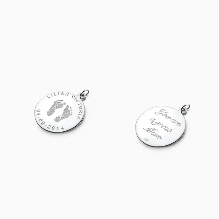 Sandy Steven Engravers Necklaces Custom Engraved 78 inch Sterling Silver Baby Footprint Charm Pendant