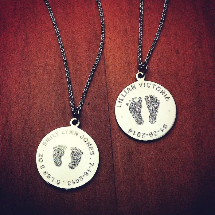 Sandy Steven Engravers Necklaces Custom Engraved 78 inch Sterling Silver Baby Footprint Charm Pendant
