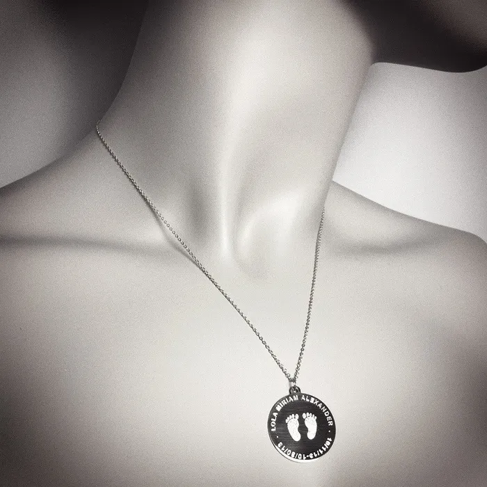 Sandy Steven Engravers Necklaces Custom Engraved 78 inch Sterling Silver Baby Footprint Charm Pendant